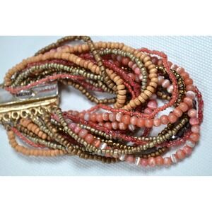 Chico's Multi-strand Bead Bracelet 7.5" Pink Brown Tan Magnetic‎ Closure